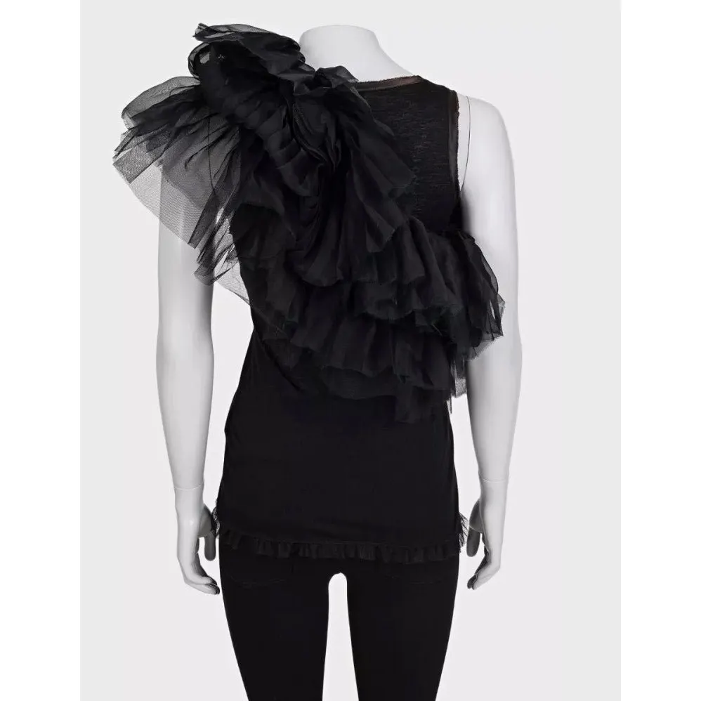 valentino Black Ruffle Mesh Tank Top - US 6 / M Pre-owned Black Good - Inside View