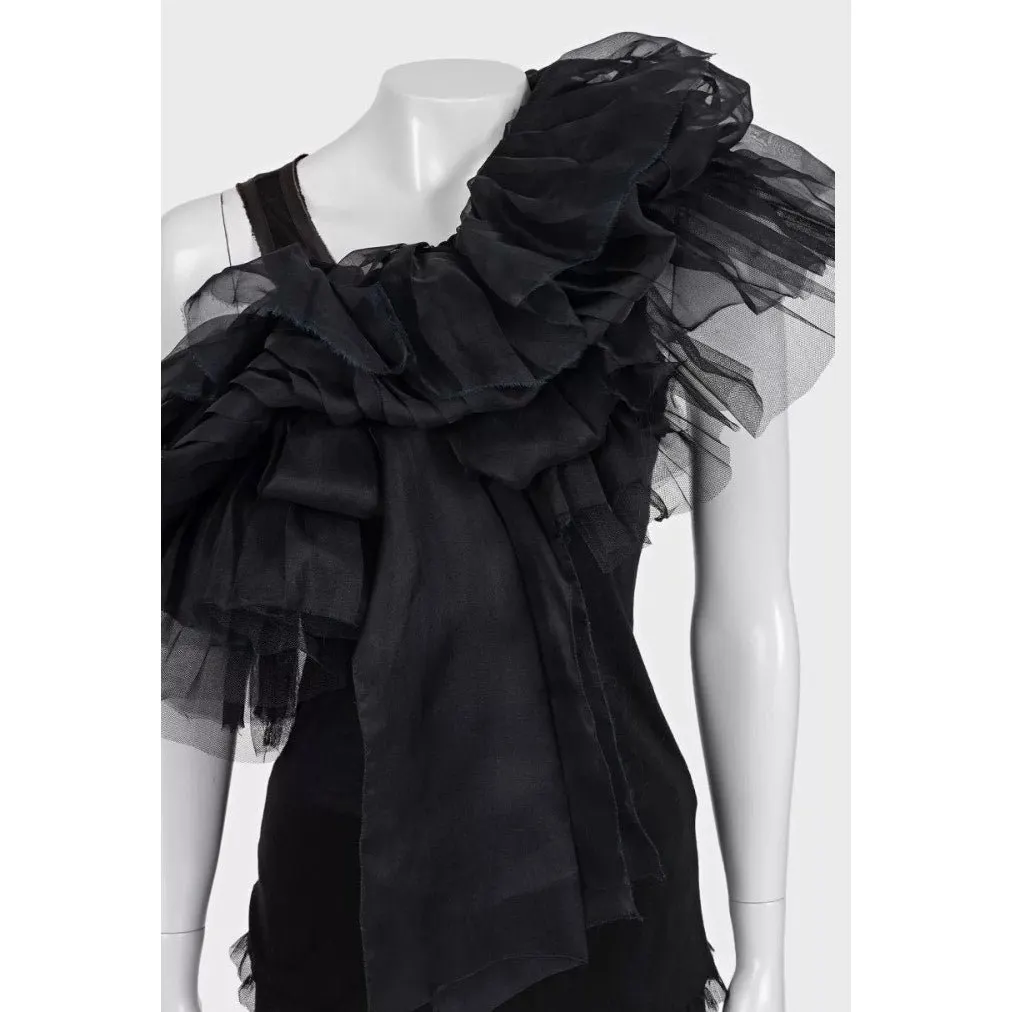 valentino Black Ruffle Mesh Tank Top - US 6 / M Pre-owned Black Good - Model View
