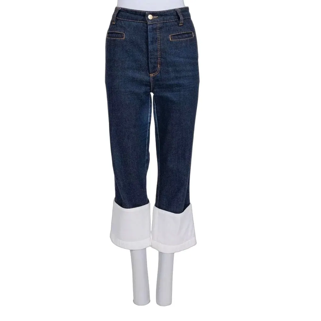 Loewe Cropped Jeans with White Turn-Up Cuffs EU 42 Pre-owned White Denim Good - Front View