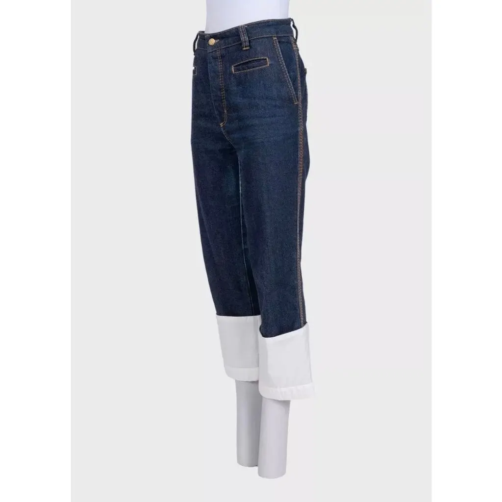 Loewe Cropped Jeans with White Turn-Up Cuffs EU 42 Pre-owned White Denim Good - Back View