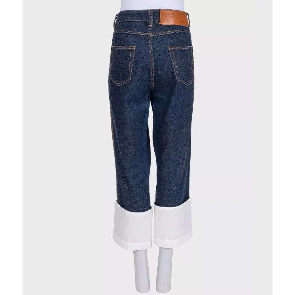 Loewe Cropped Jeans with White Turn-Up Cuffs EU 42 Pre-owned White Denim Good - Inside View