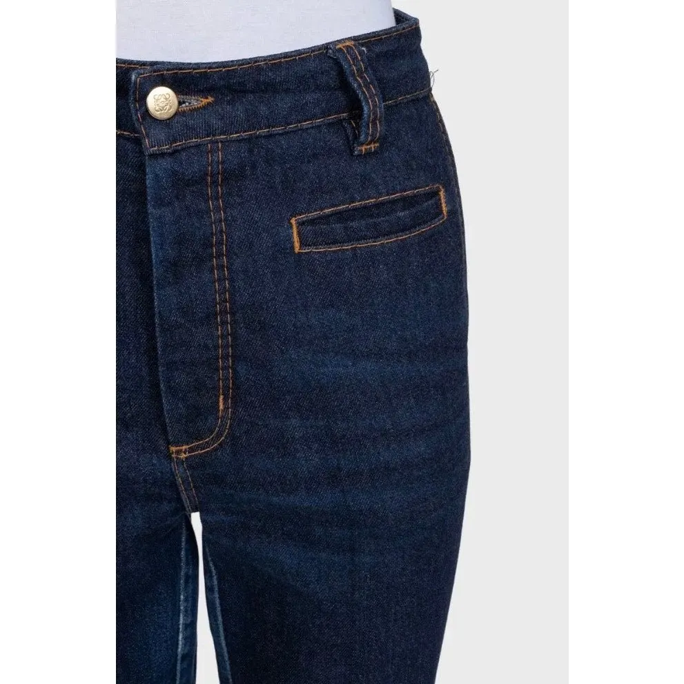 Loewe Cropped Jeans with White Turn-Up Cuffs EU 42 Pre-owned White Denim Good - Model View