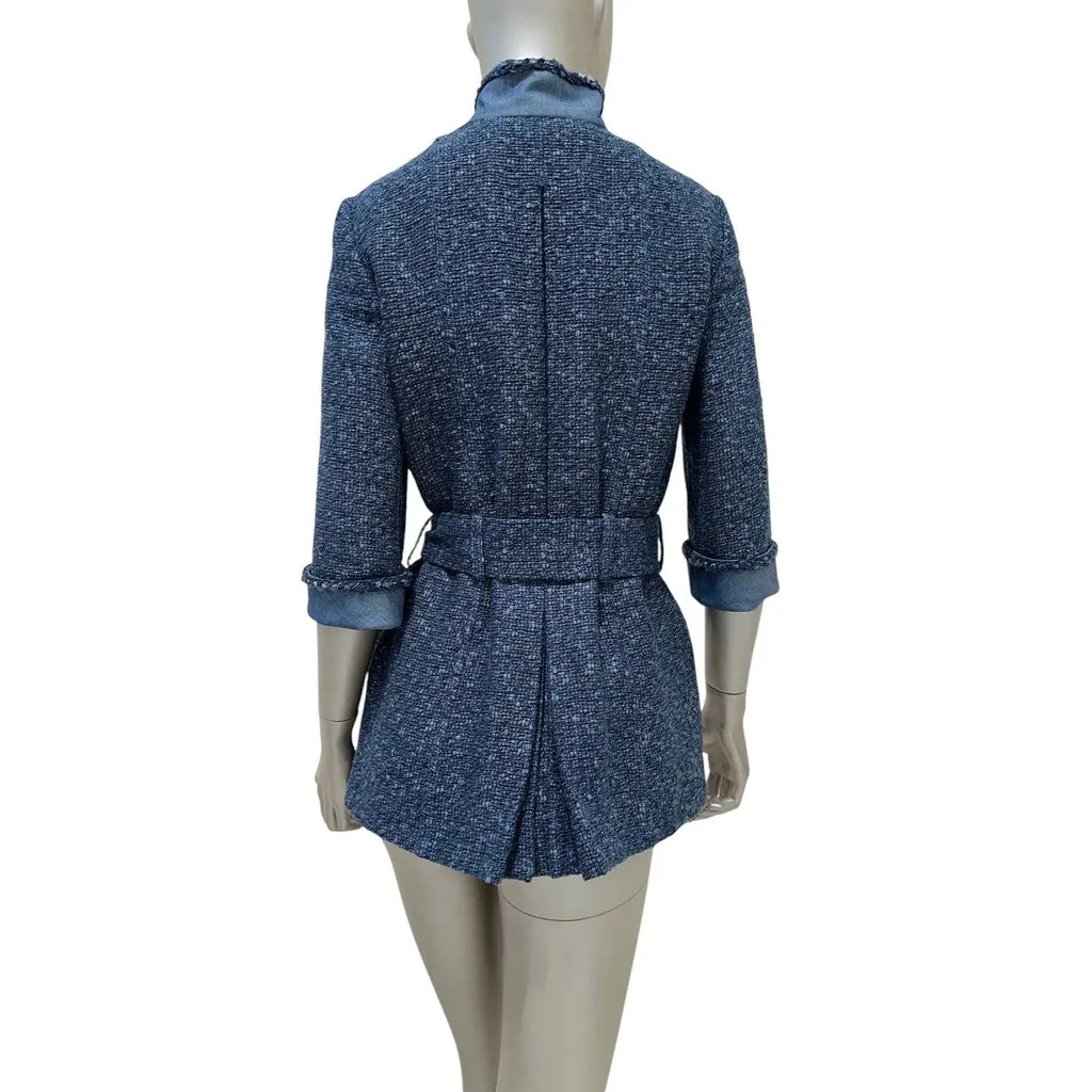 Chanel Spring 2012 Blue Tweed & Denim Belted Jacket FR 38 Pre-owned Blue Tweed Good - Back View