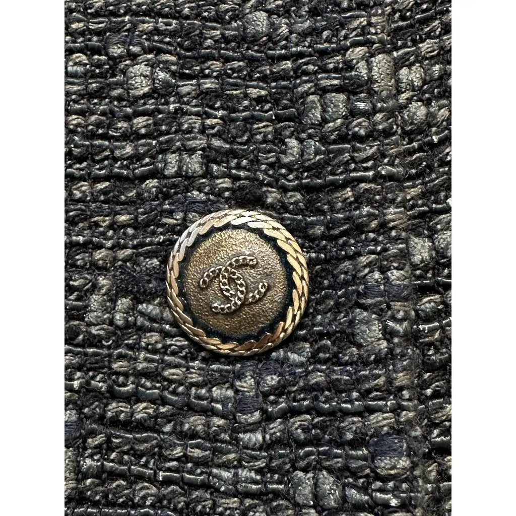 Chanel Spring 2012 Blue Tweed & Denim Belted Jacket FR 38 Pre-owned Blue Tweed Good - Model View
