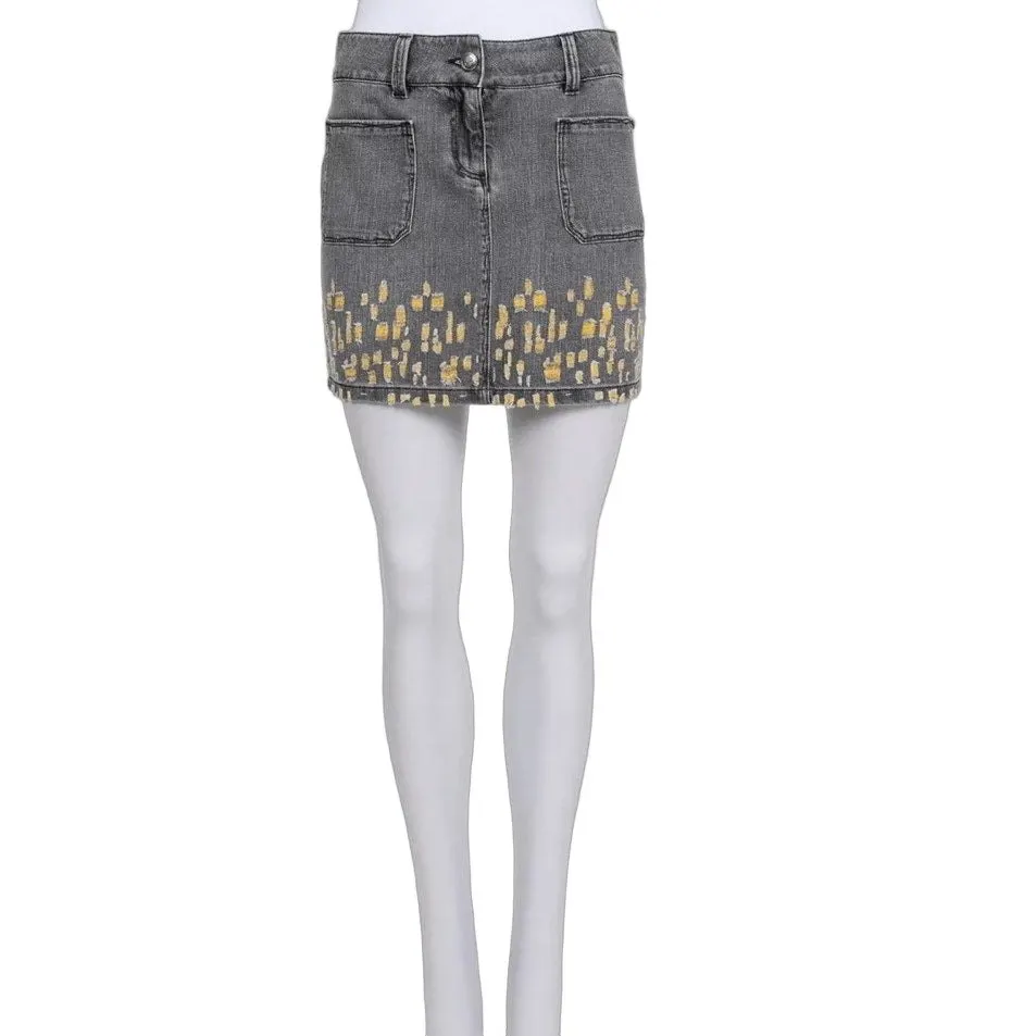 Chanel Distressed Grey Denim Mini Skirt - FR 36 pre-owned Grey Denim Good - Front View
