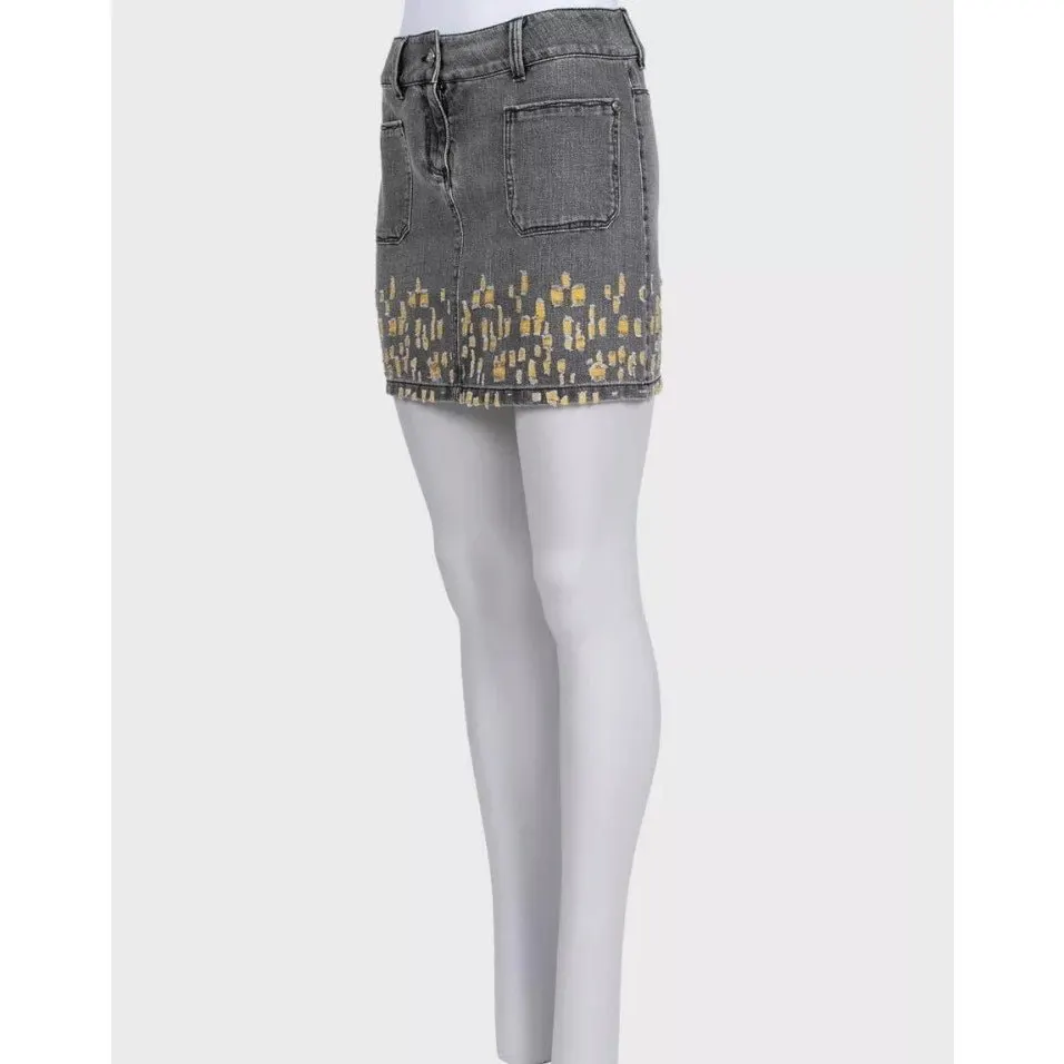 Chanel Distressed Grey Denim Mini Skirt - FR 36 pre-owned Grey Denim Good - Back View