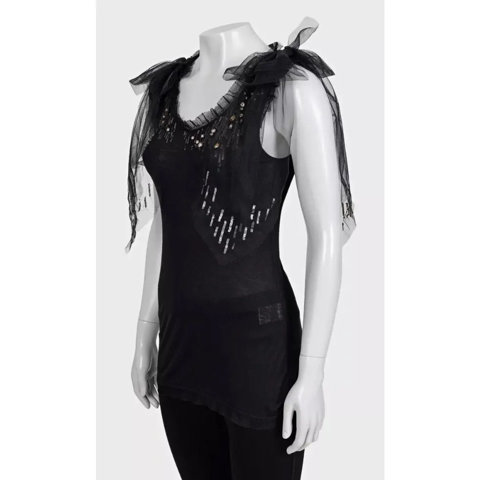 valentino Black Lace & Sequin Tank Top Size US 6 pre-owned Black Lace Good - Back View