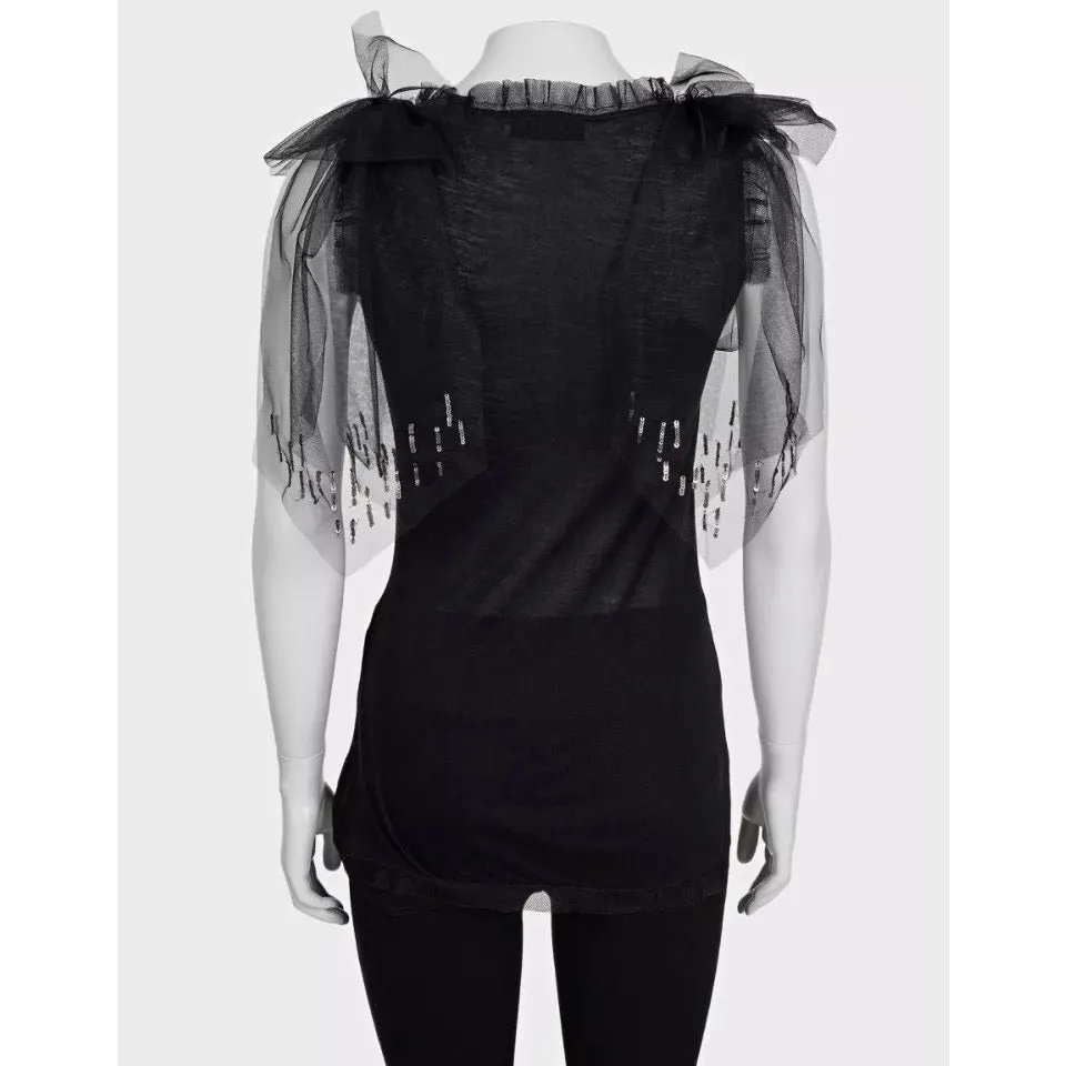 valentino Black Lace & Sequin Tank Top Size US 6 pre-owned Black Lace Good - Inside View