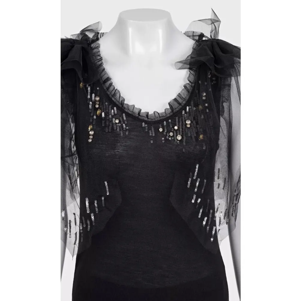 valentino Black Lace & Sequin Tank Top Size US 6 pre-owned Black Lace Good - Model View