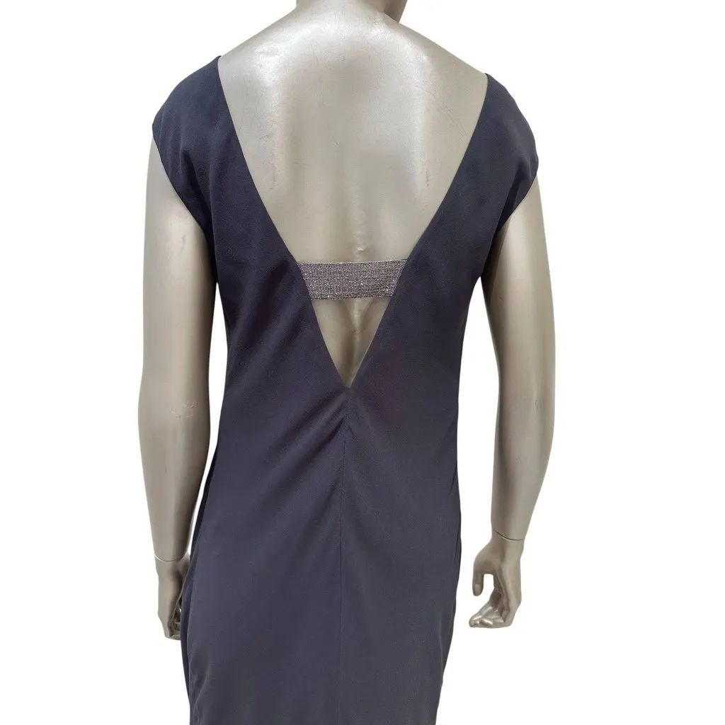 Brunello Cucinelli Gray Silk Open Back Maxi Dress Sz.M Pre-owned Grey Silk Good - Inside View