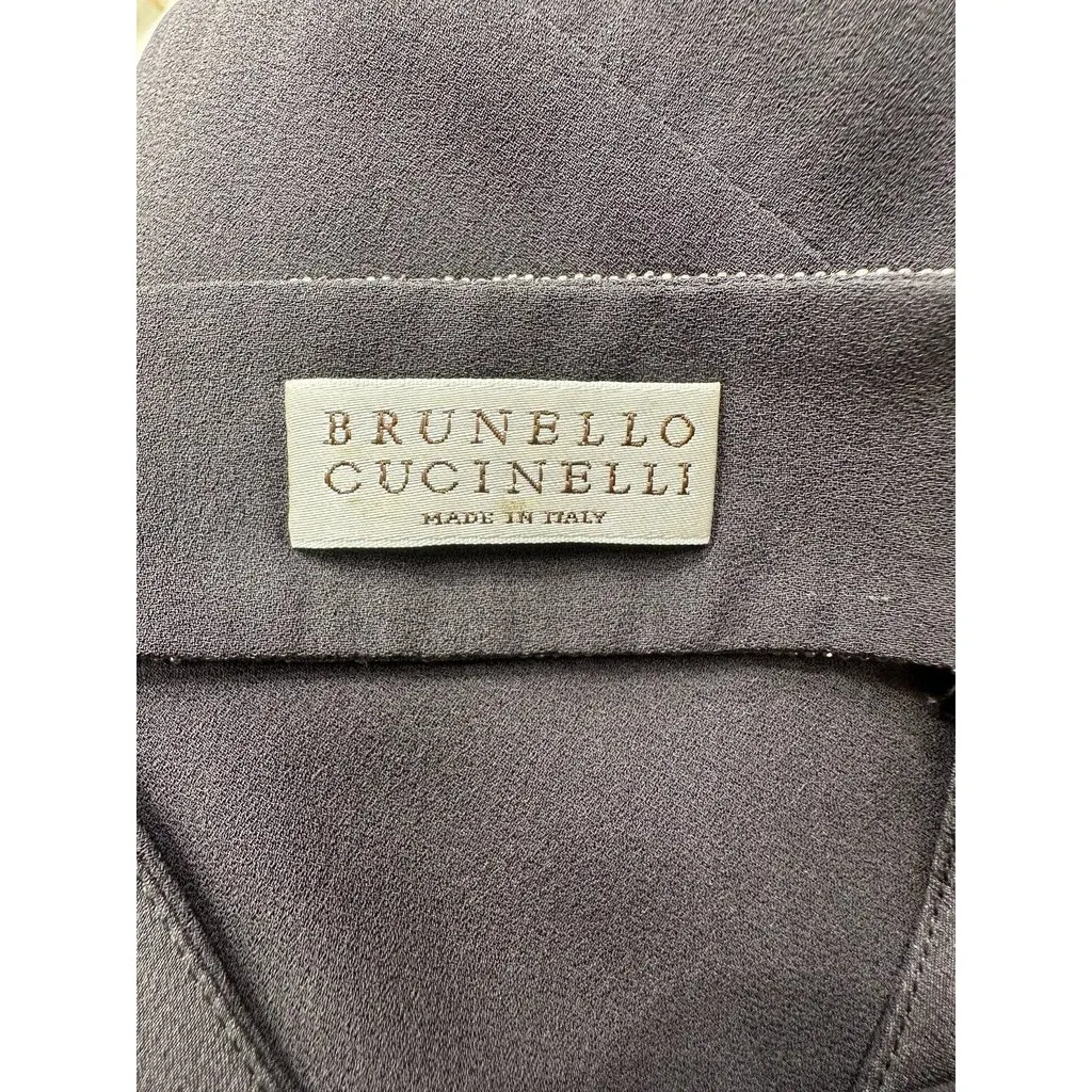 Brunello Cucinelli Gray Silk Open Back Maxi Dress Sz.M Pre-owned Grey Silk Good - Model View
