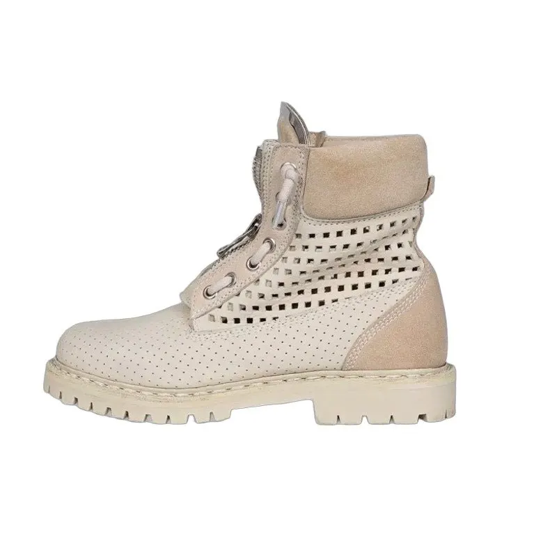 Balmain Perforated Leather & Suede Lace-Up Boots Size 36.5 Pre-owned Beige Leather Good - Front View