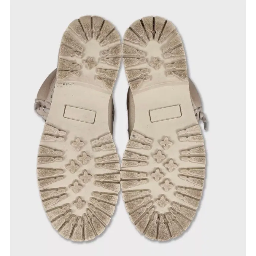 Balmain Perforated Leather & Suede Lace-Up Boots Size 36.5 Pre-owned Beige Leather Good - Box View