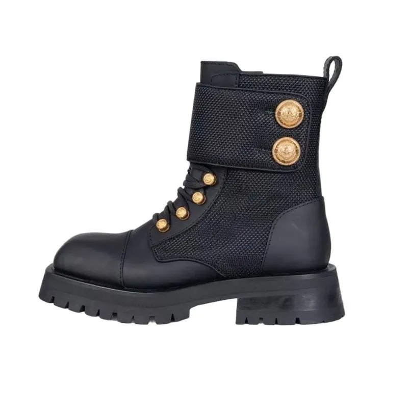 Balmain Leather Ankle Boots with Gold-Tone Buttons Sz.38 pre-owned Gold Leather Good - Front View