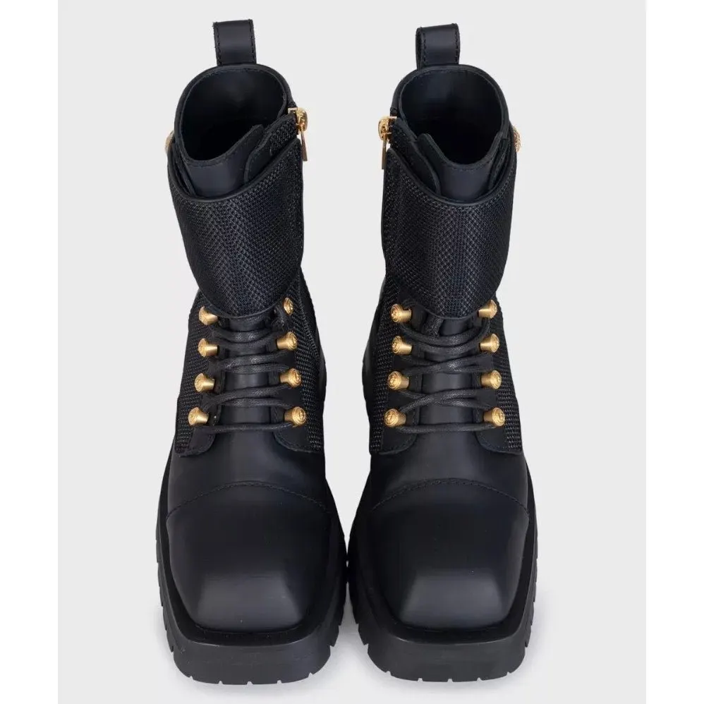 Balmain Leather Ankle Boots with Gold-Tone Buttons Sz.38 pre-owned Gold Leather Good - Back View