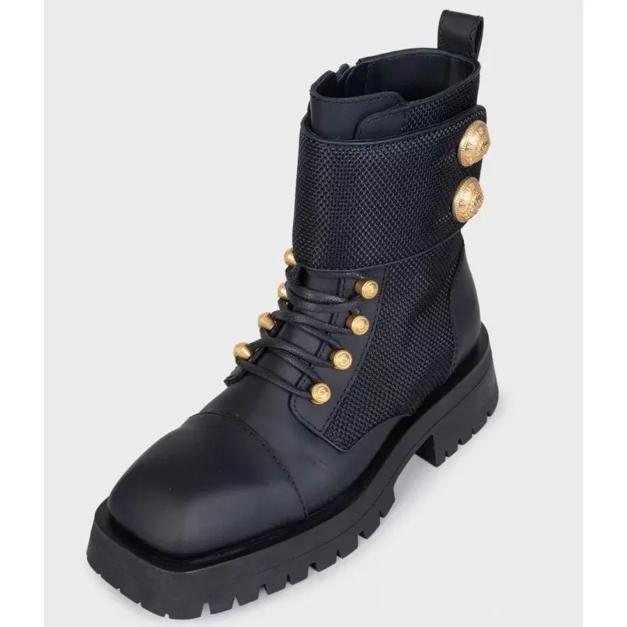 Balmain Leather Ankle Boots with Gold-Tone Buttons Sz.38 pre-owned Gold Leather Good - Inside View