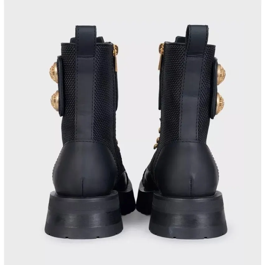 Balmain Leather Ankle Boots with Gold-Tone Buttons Sz.38 pre-owned Gold Leather Good - Model View