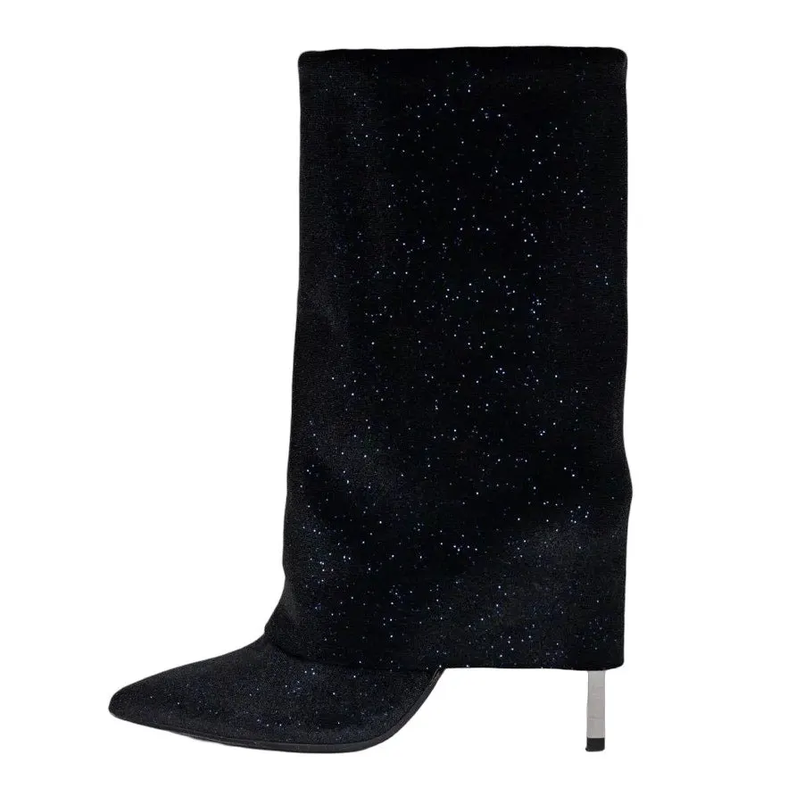 Balmain Blue Sequin Pointed Toe Stiletto Boots Sz.37 Pre-owned Blue Leather Good - Front View