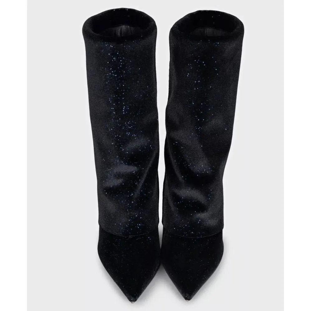 Balmain Blue Sequin Pointed Toe Stiletto Boots Sz.37 Pre-owned Blue Leather Good - Back View