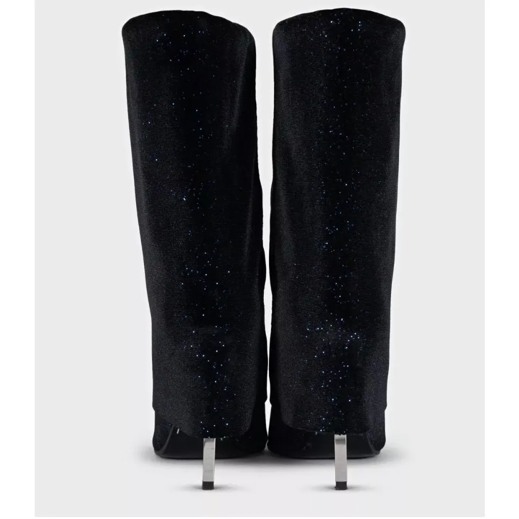 Balmain Blue Sequin Pointed Toe Stiletto Boots Sz.37 Pre-owned Blue Leather Good - Model View