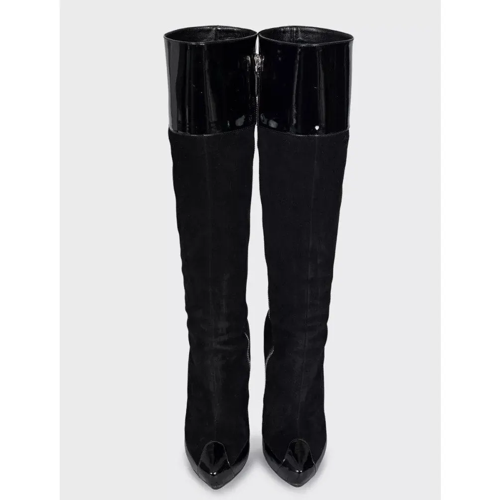 Balenciaga Black Leather Suede Heeled Boots Sz. 40 Pre-owned Black Leather Good - Back View