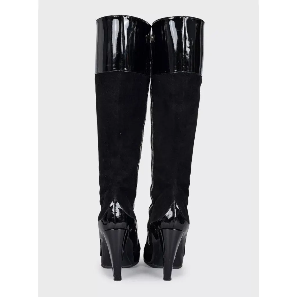 Balenciaga Black Leather Suede Heeled Boots Sz. 40 Pre-owned Black Leather Good - Model View