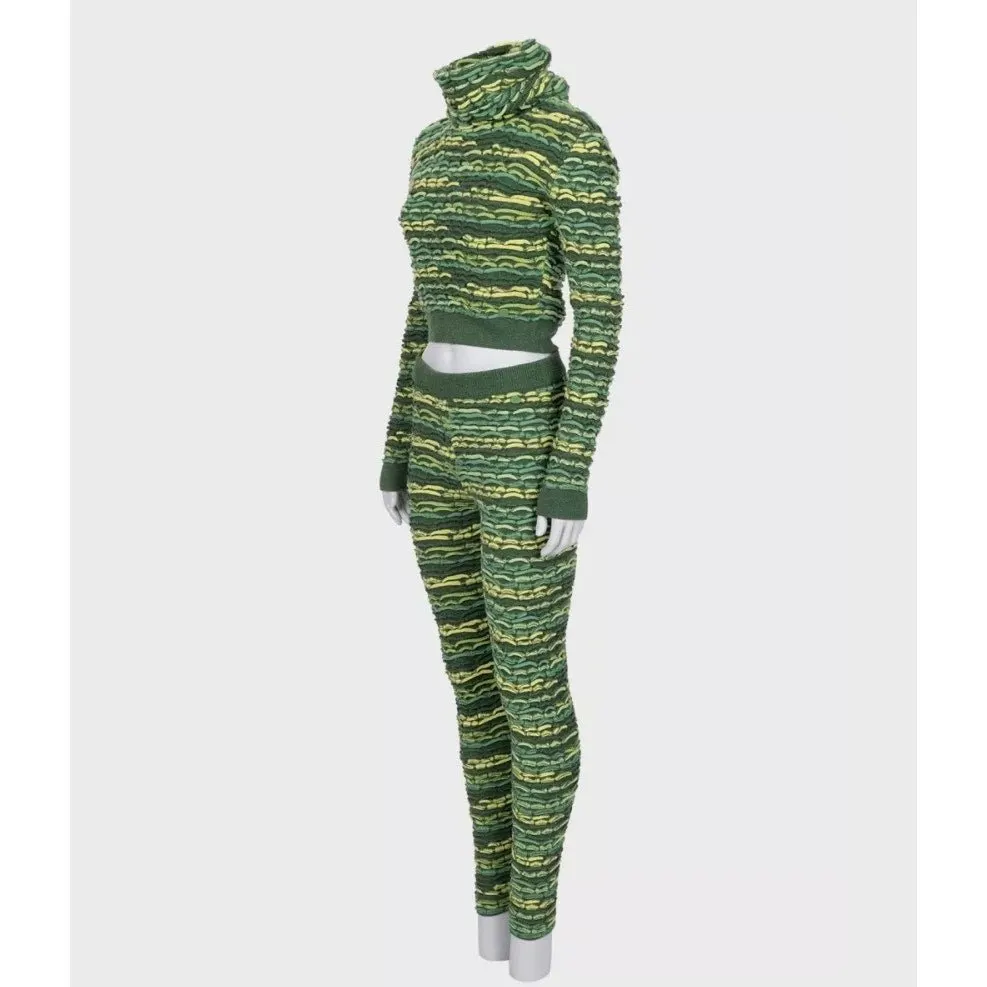 Chanel Green Cashmere Cowl Top Pant Suit Set EU36/S Pre-owned Green Wool Good - Back View