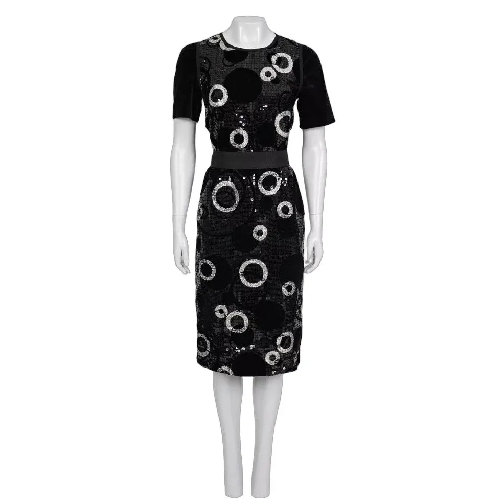 Dolce & Gabbana Sequin Print Cocktail Dress Sz.44 Pre-owned Black Silk Good - Front View