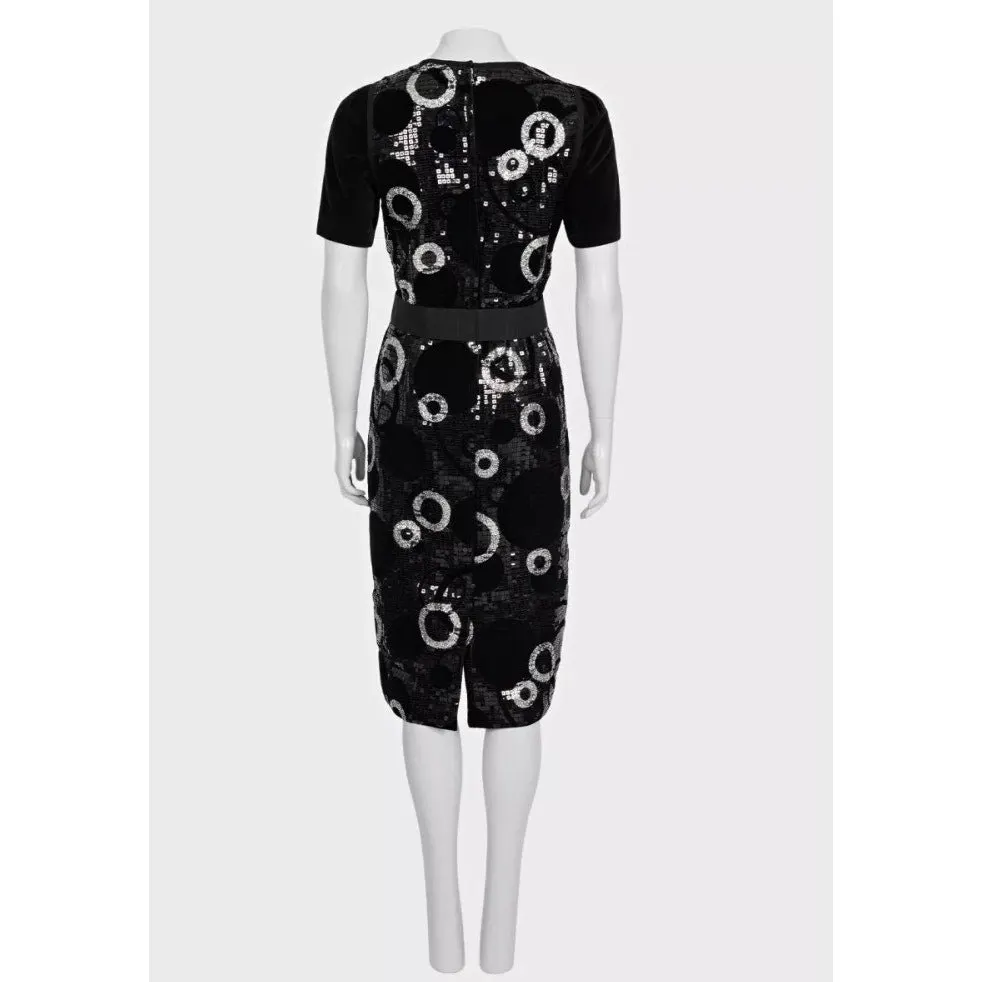 Dolce & Gabbana Sequin Print Cocktail Dress Sz.44 Pre-owned Black Silk Good - Inside View