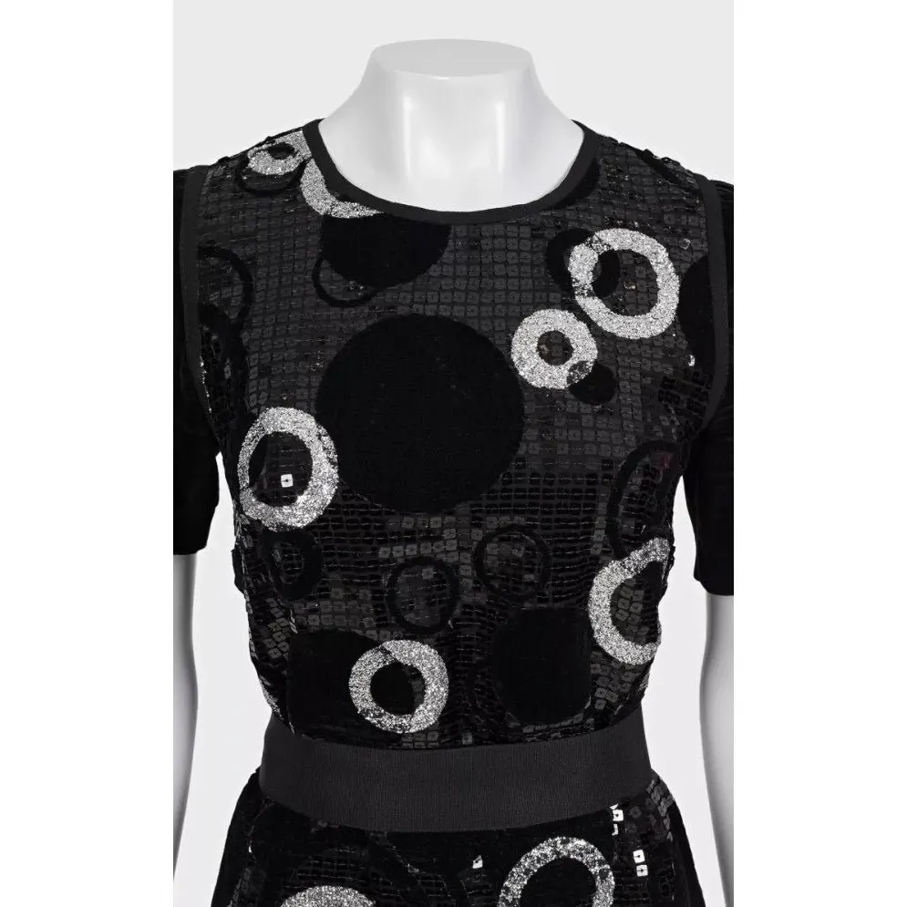 Dolce & Gabbana Sequin Print Cocktail Dress Sz.44 Pre-owned Black Silk Good - Model View