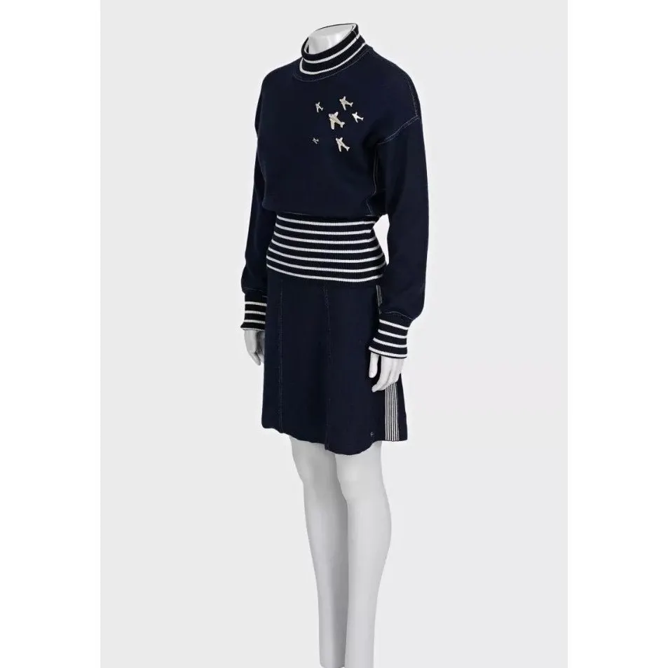 Chanel 2008 Cruise Blue Knit Embellished Skirt Suit Sz 38 Pre-owned Blue Cotton Good - Back View