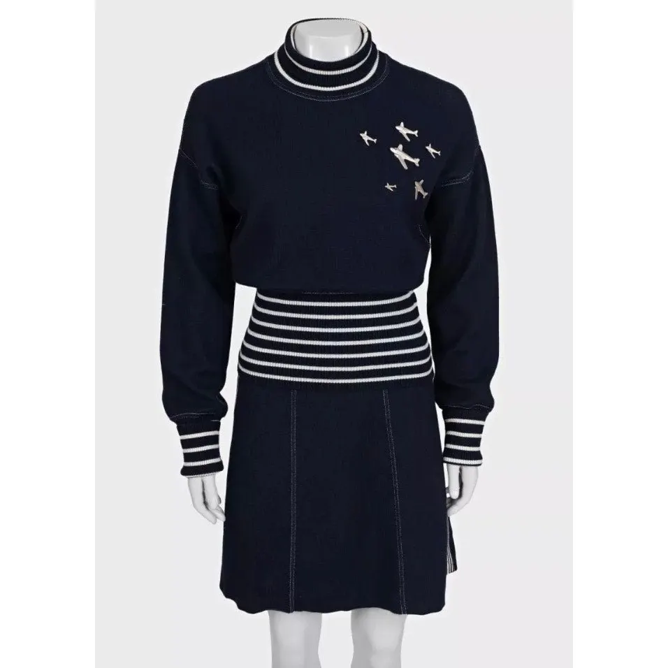 Chanel 2008 Cruise Blue Knit Embellished Skirt Suit Sz 38 Pre-owned Blue Cotton Good - Box View