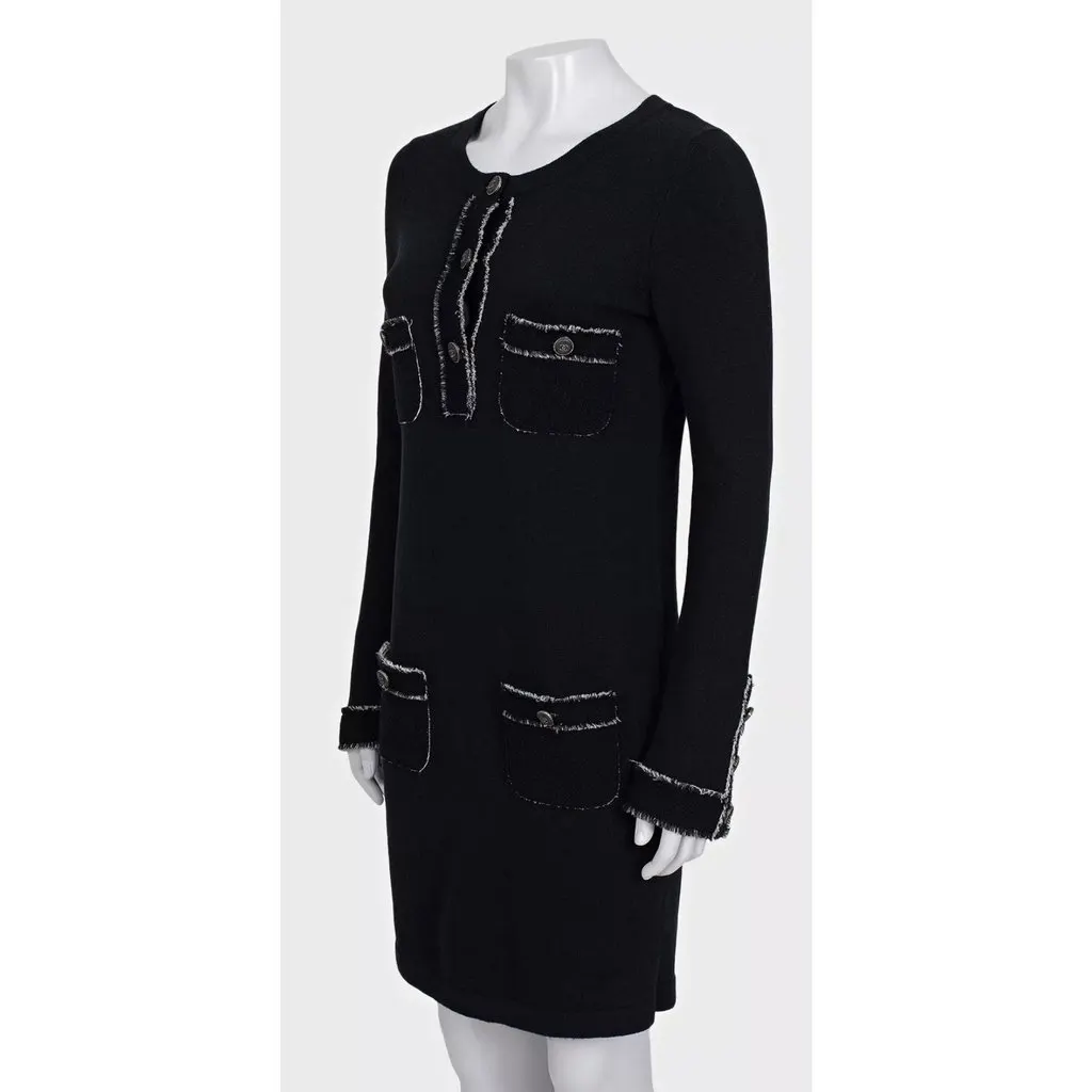 Chanel Cashmere Dress with Signature Buttons Sz.36 Pre-owned Black Wool Never worn - Back View