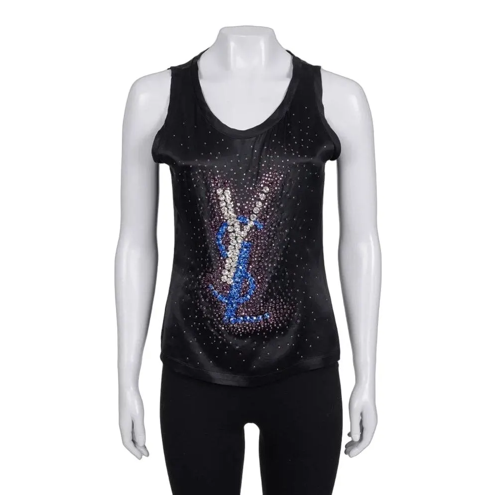Yves Saint Laurent Vintage Yves Saint Laurent Crystal Embellished Silk Tank Top Sz.S Pre-owned MultiColor Silk Good - Front View