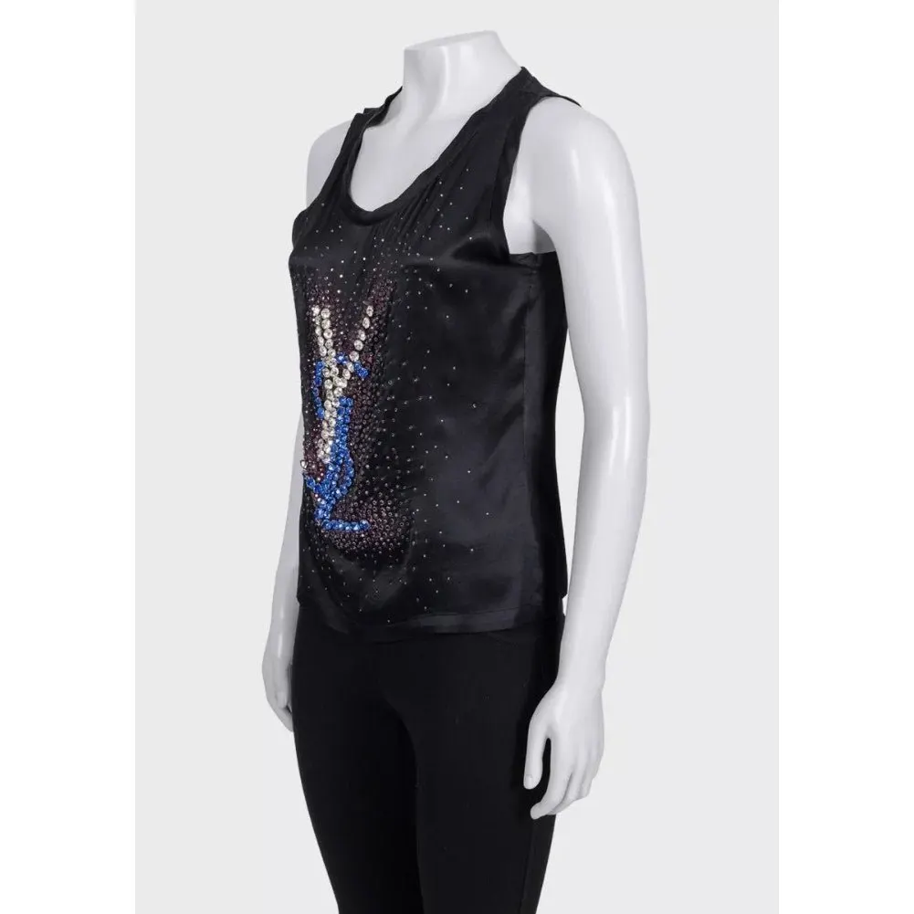 Yves Saint Laurent Vintage Yves Saint Laurent Crystal Embellished Silk Tank Top Sz.S Pre-owned MultiColor Silk Good - Back View