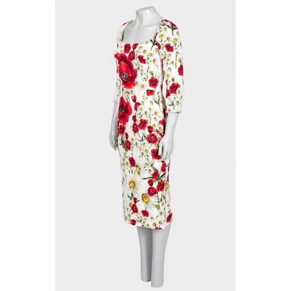 Dolce & Gabbana White Floral Sheath Dress IT 42 Pre-owned White Silk Good - Back View