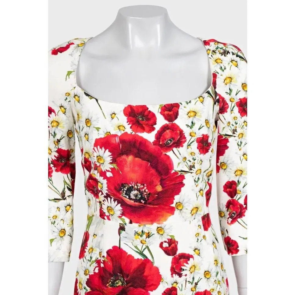 Dolce & Gabbana White Floral Sheath Dress IT 42 Pre-owned White Silk Good - Inside View