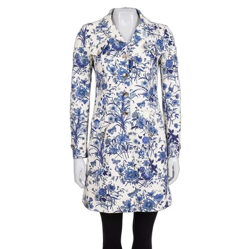 Gucci Resort 2007 White Floral Print Cotton Coat IT 38 Pre-owned White Cotton Good - Front View