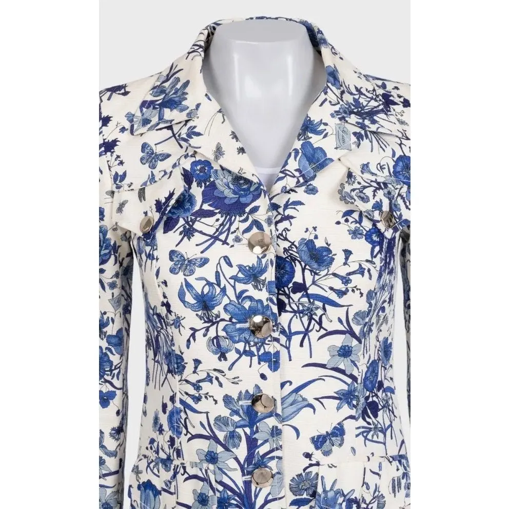 Gucci Resort 2007 White Floral Print Cotton Coat IT 38 Pre-owned White Cotton Good - Model View