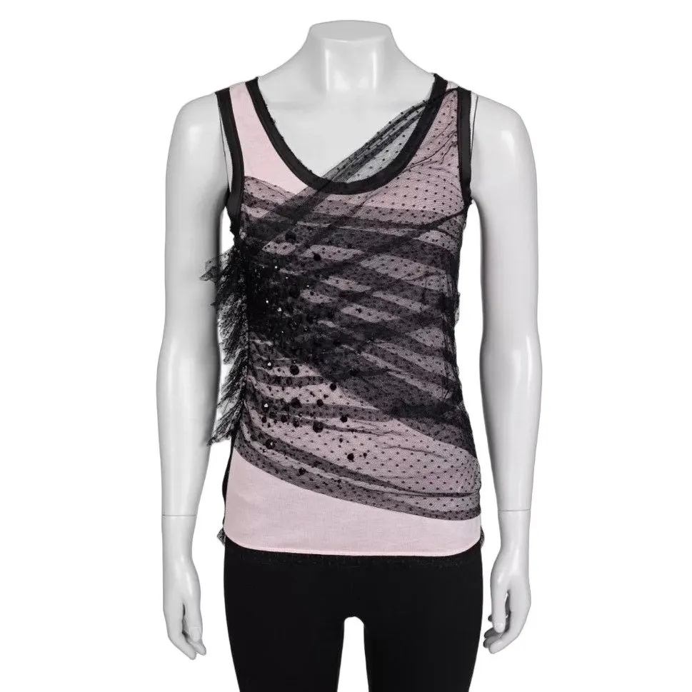 valentino Elegant Pink Lace Viscose Tank Top - US 6 Pre-owned MultiColor Lace Good - Front View