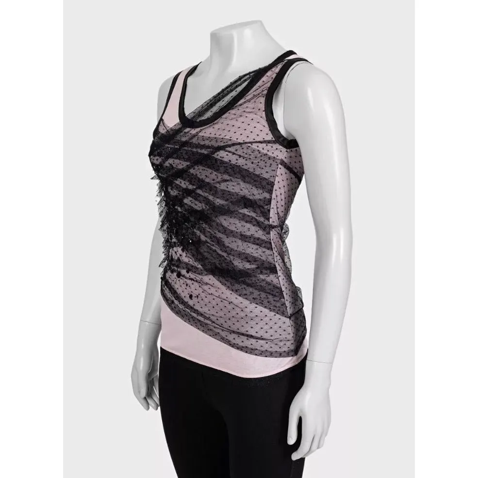 valentino Elegant Pink Lace Viscose Tank Top - US 6 Pre-owned MultiColor Lace Good - Back View