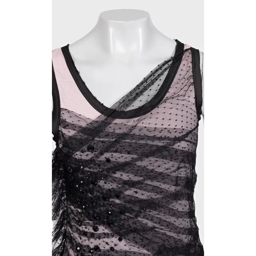 valentino Elegant Pink Lace Viscose Tank Top - US 6 Pre-owned MultiColor Lace Good - Model View