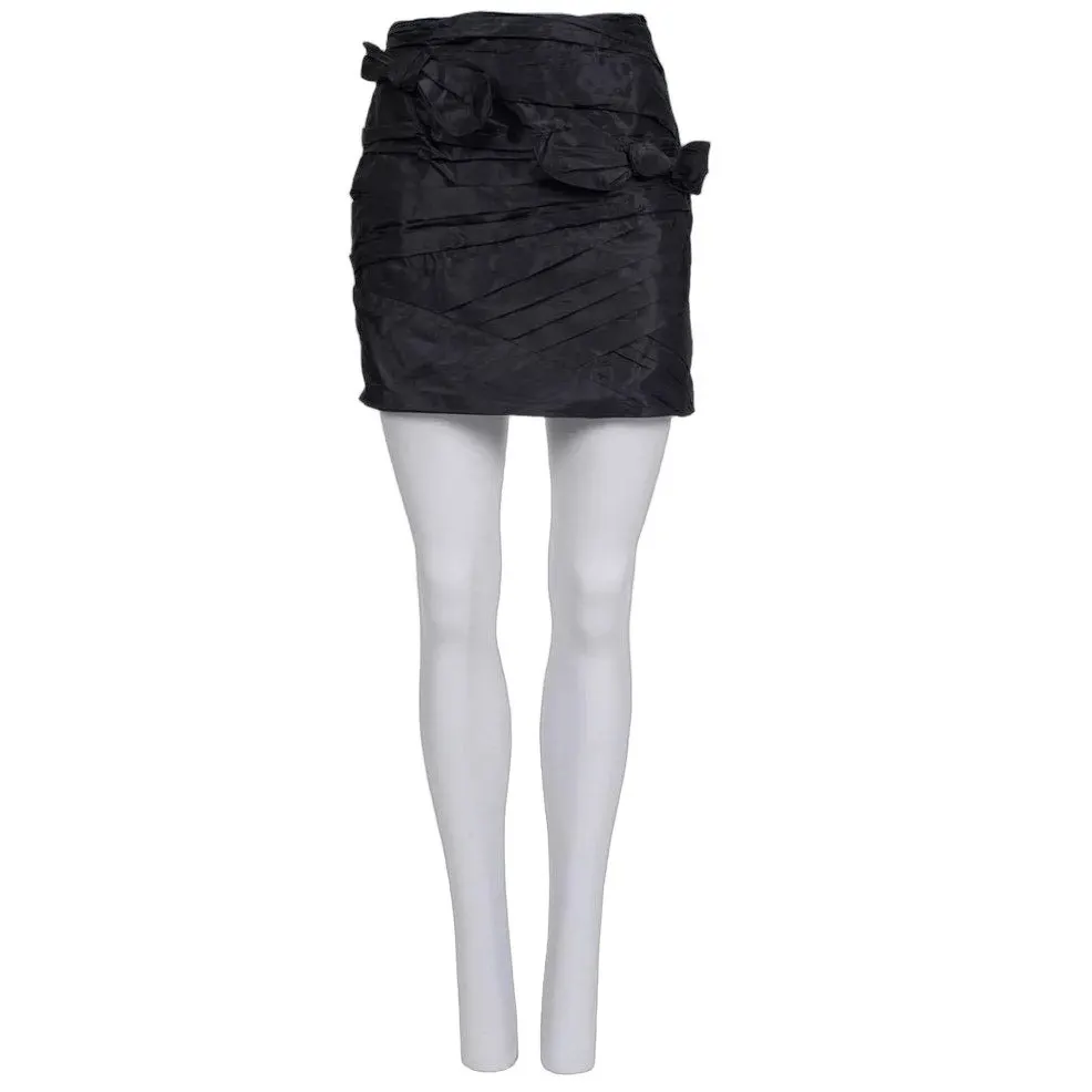 valentino Black Silk Bow Mini Skirt - Elegant US 6 Pre-owned Black Silk Good - Front View