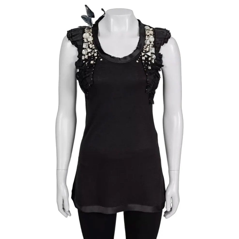 valentino Black Embellished Viscose T-Shirt - US 4 Pre-owned Black Good - Front View