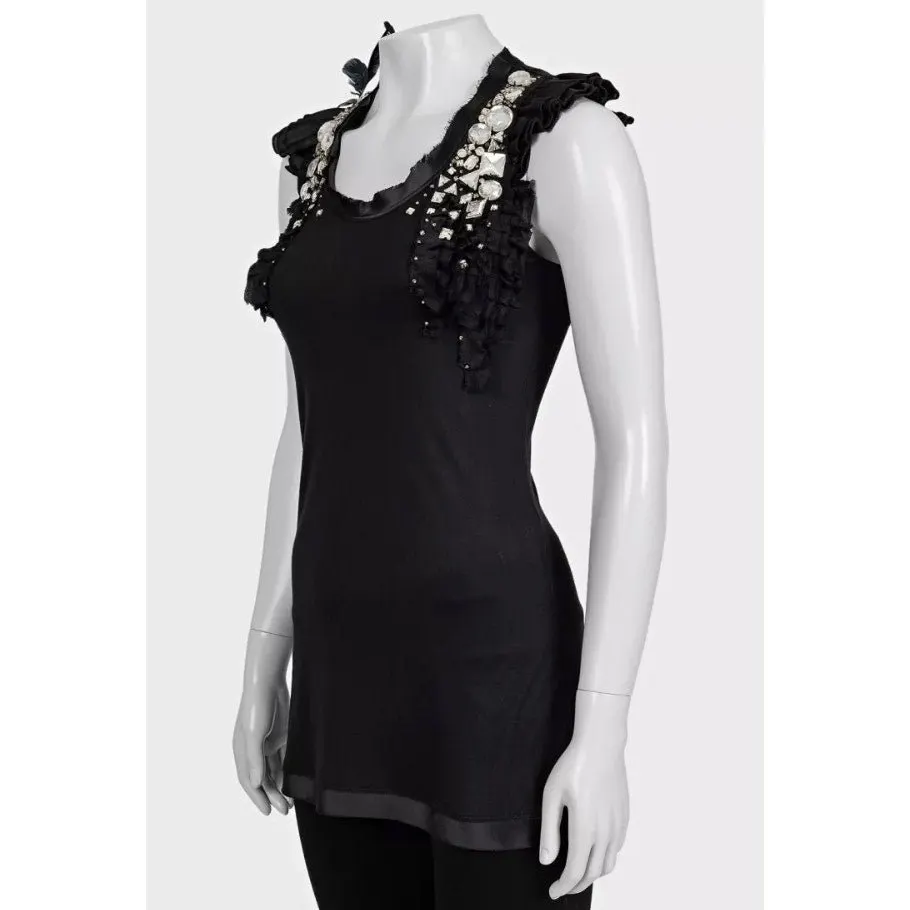 valentino Black Embellished Viscose T-Shirt - US 4 Pre-owned Black Good - Back View