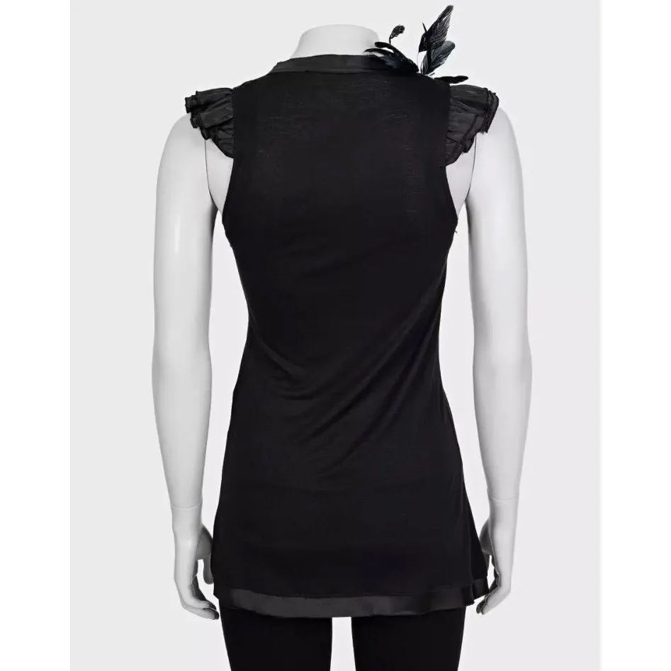 valentino Black Embellished Viscose T-Shirt - US 4 Pre-owned Black Good - Inside View