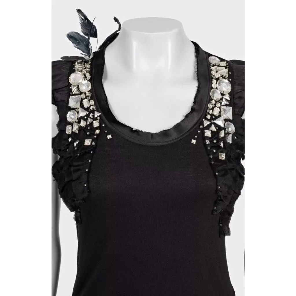 valentino Black Embellished Viscose T-Shirt - US 4 Pre-owned Black Good - Model View