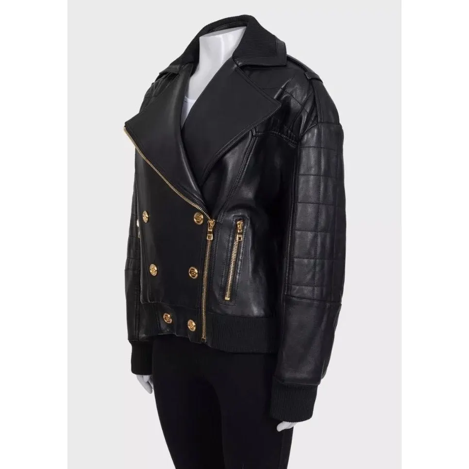 Balmain Black Lamb Leather Jacket Gold Buttons FR 36 Pre-owned Black Leather Good - Back View