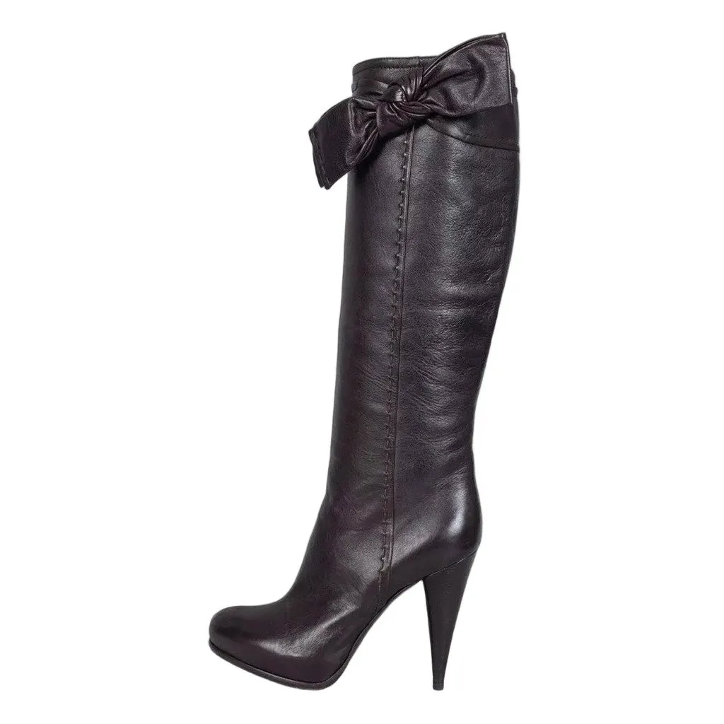 Christian Dior Burgundy Leather Bow Boots - EU 39.5 Pre-owned Burgundy Leather Good - Front View