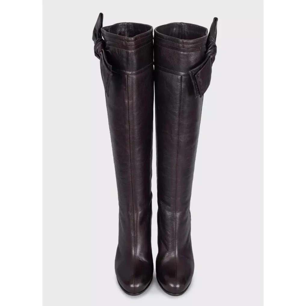 Christian Dior Burgundy Leather Bow Boots - EU 39.5 Pre-owned Burgundy Leather Good - Back View